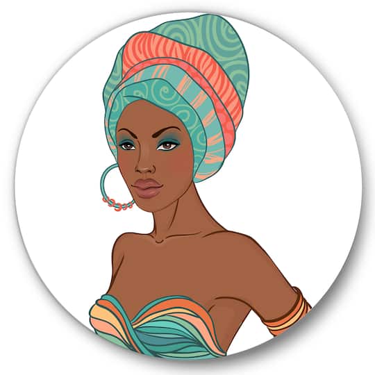 Designart - African American Woman With Earring &#x26; Turban - Modern Metal Circle Wall Art